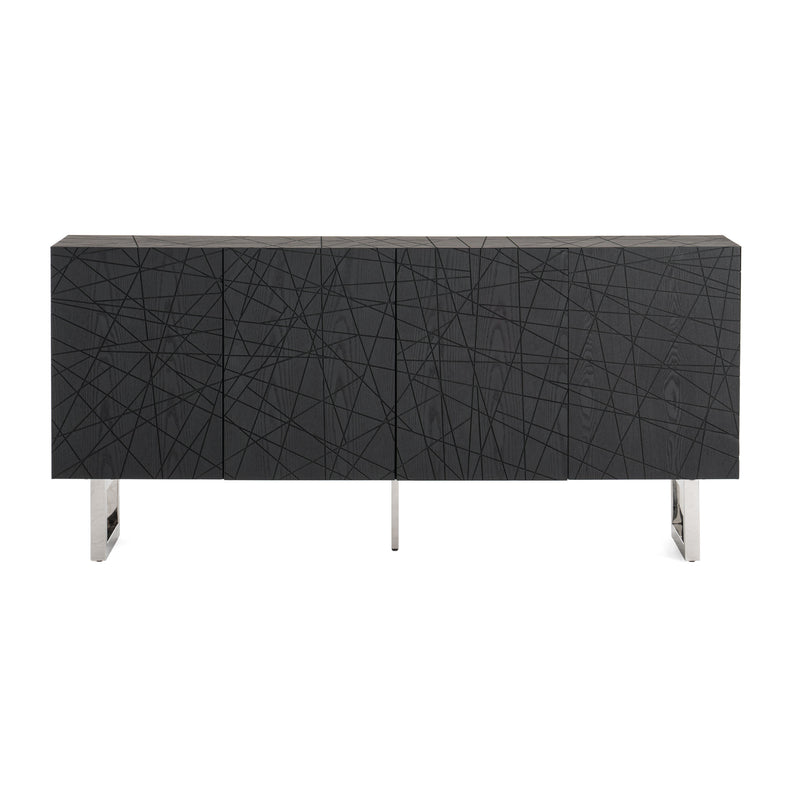Modrest Kenda - Modern Black Ash + Stainless Steel Buffet