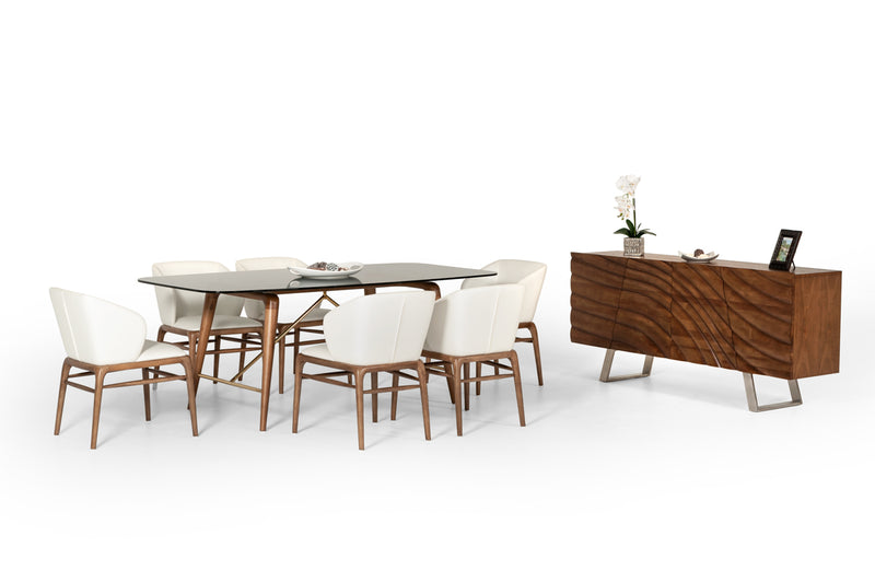 Modrest Kipling Modern Cream & Walnut Dining Chair