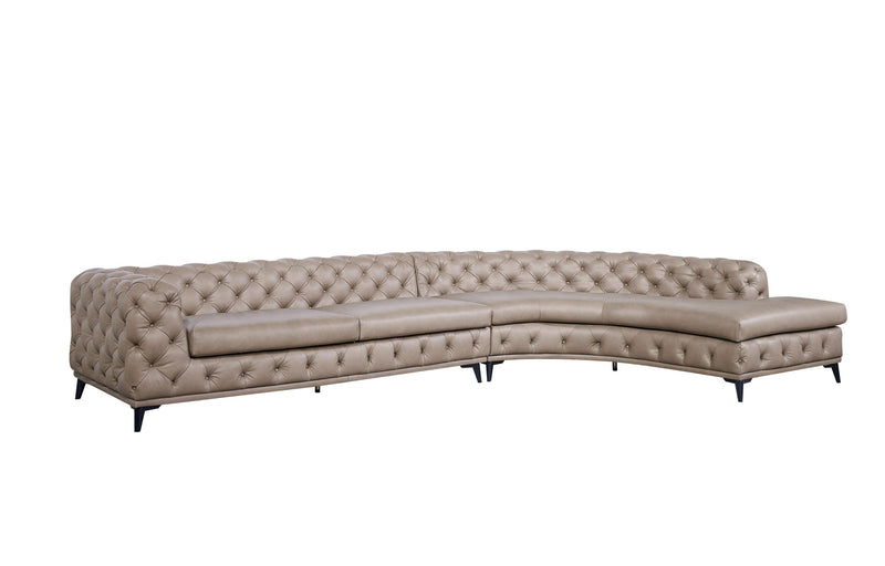DIvani Casa Kohl - Contemporary Tan RAF Curved Shape Sectional Sofa w/ Chaise