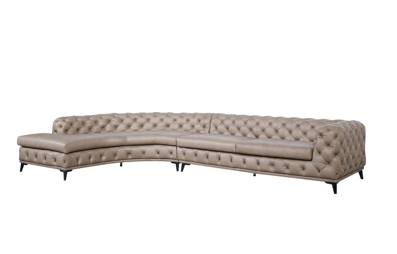 DIvani Casa Kohl - Contemporary Tan LAF Curved Shape Sectional Sofa w/ Chaise
