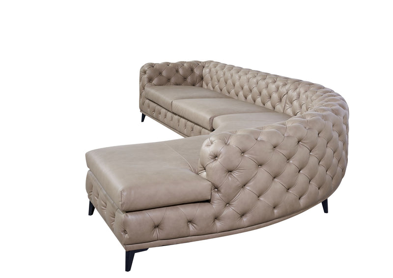 DIvani Casa Kohl - Contemporary Tan LAF Curved Shape Sectional Sofa w/ Chaise