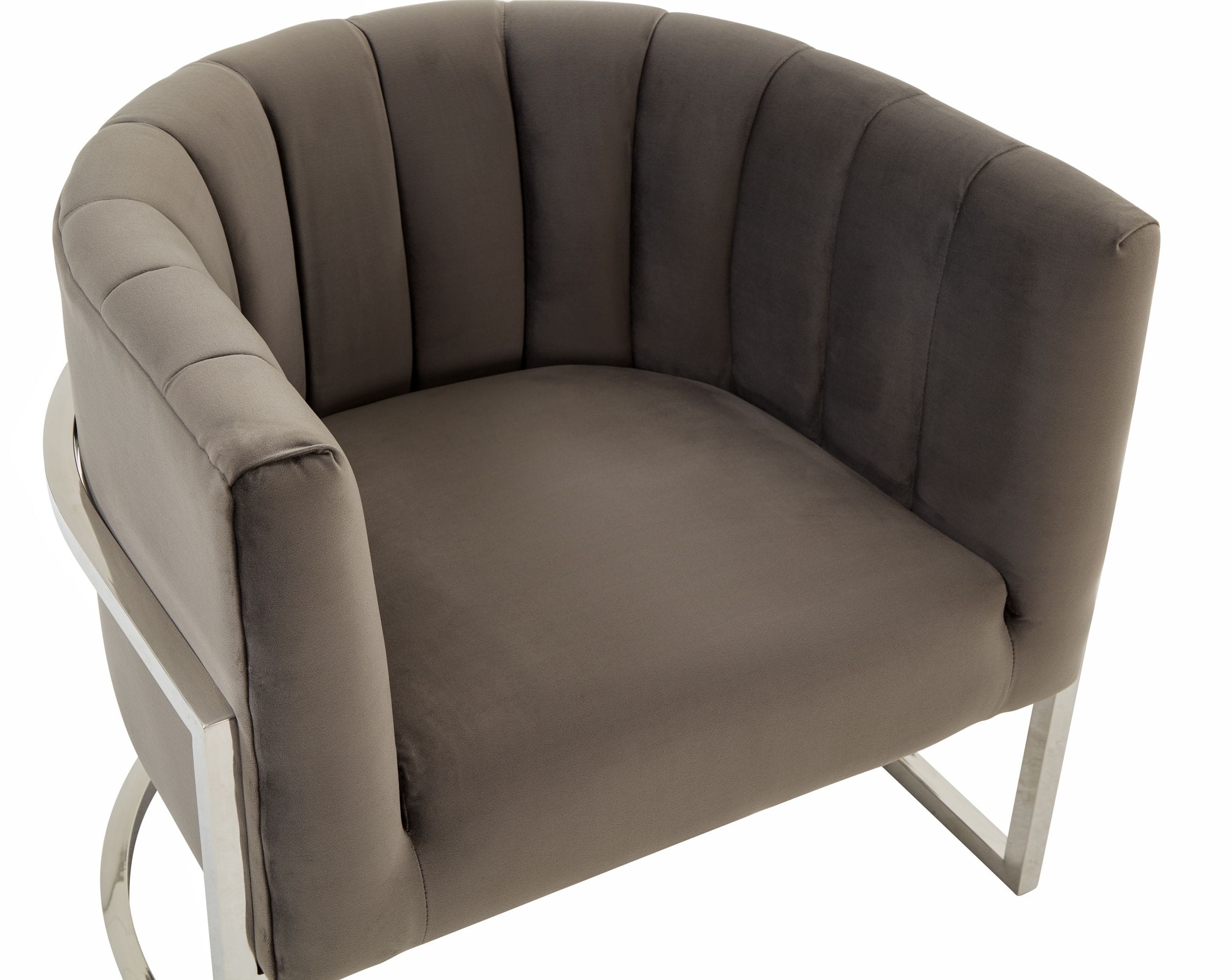 Modrest Landau - Modern Grey Velvet & Stainless Steel Accent Chair