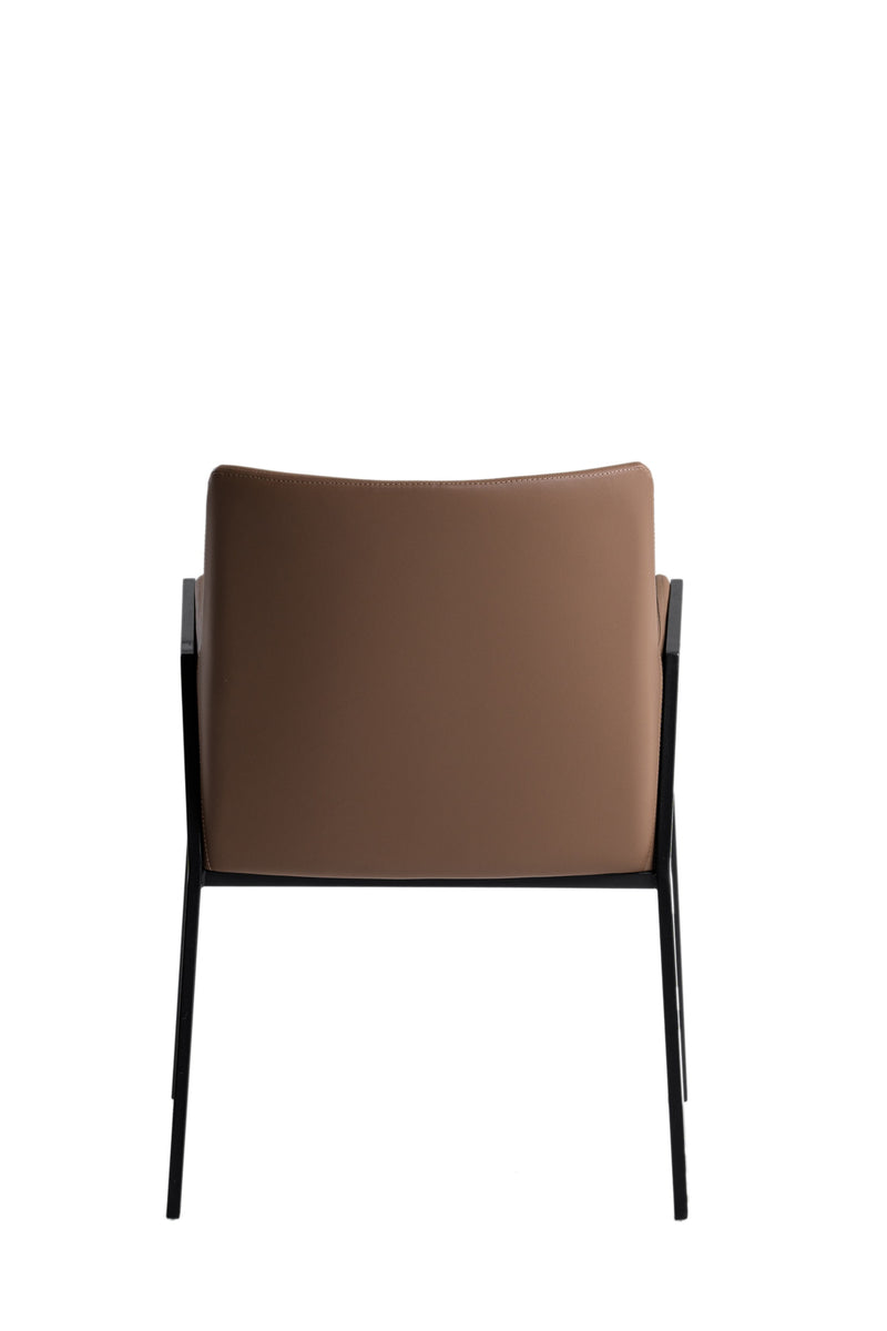 Modrest Leshay - Modern Dark Camel Vegan Leather + Black Metal Dining Chair