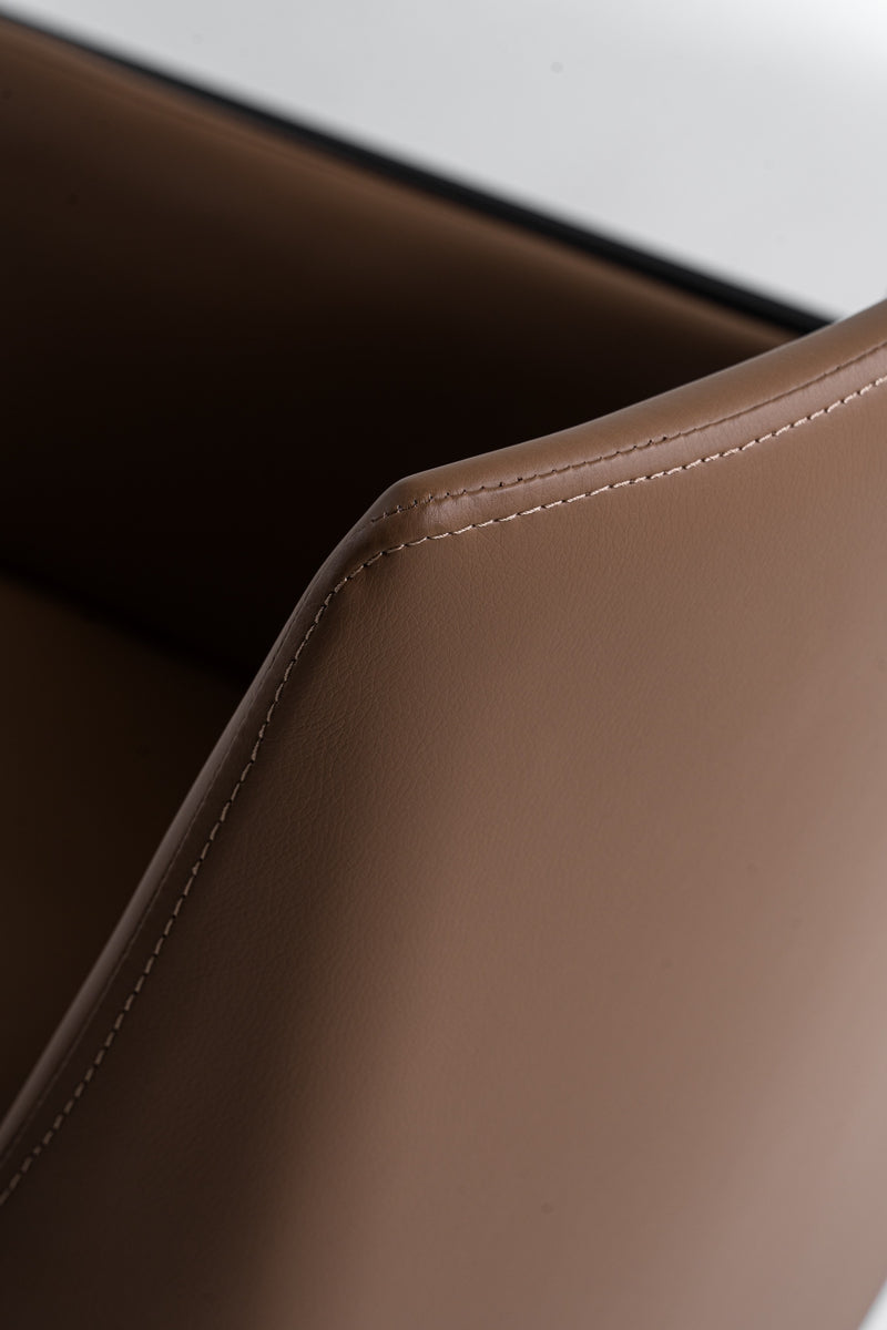 Modrest Leshay - Modern Dark Camel Vegan Leather + Black Metal Dining Chair