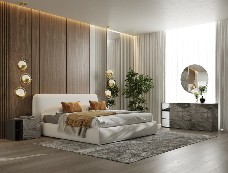 Modrest Liam - Modern Ivory Fabric Upholstered Bed