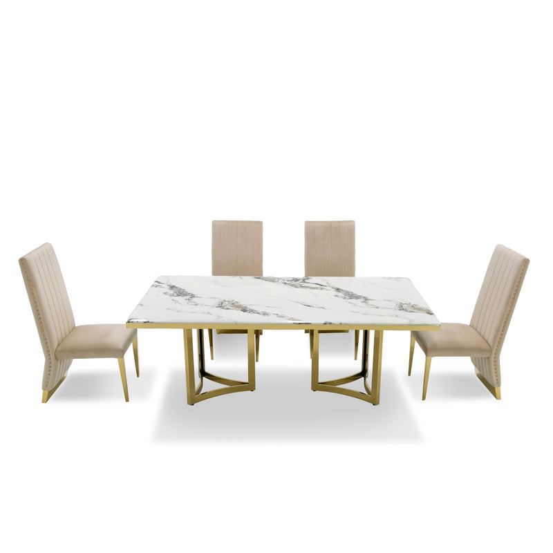 Modrest Loomis - White Marble & Gold Dining Table