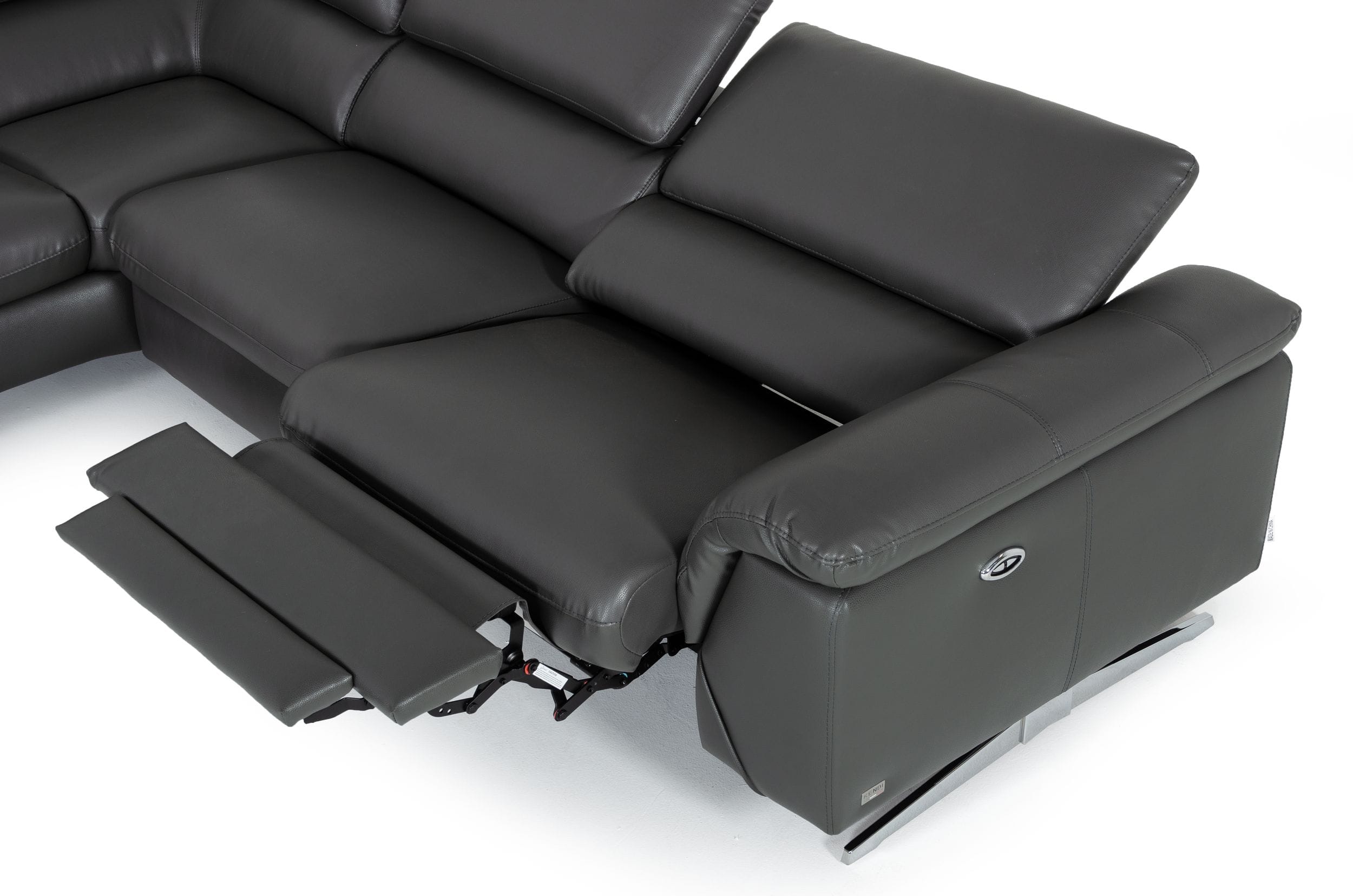 Divani Casa Maine - Modern Dark Grey Eco-Leather Left Facing Sectional Sofa with Recliner