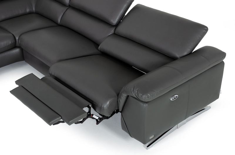 Divani Casa Maine - Modern Dark Grey Eco-Leather Left Facing Sectional Sofa with Recliner