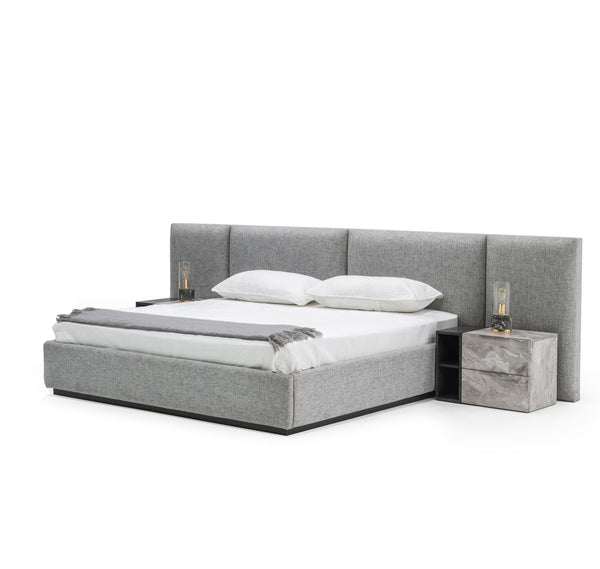 Eastern King Nova Domus Maranello - Modern Grey Fabric Bed w/ Two Nightstands