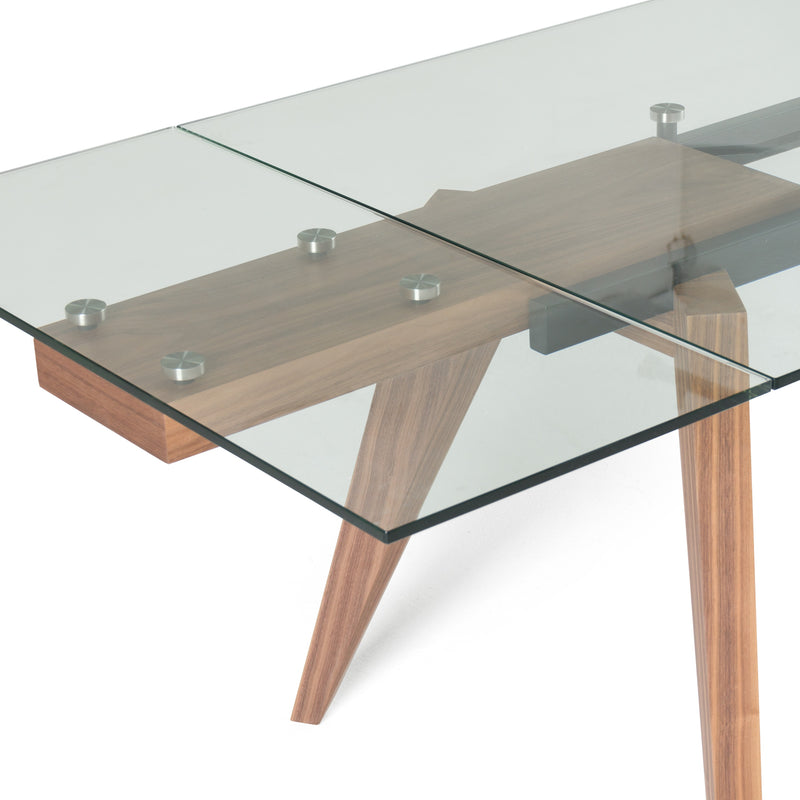 Modrest Marcus - Modern Glass + Walnut Extendable Dining Table