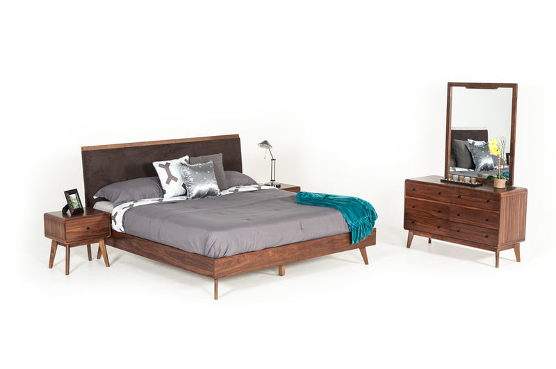 Modrest Marshall Mid-Century Modern Brown Fabric & Walnut Bed