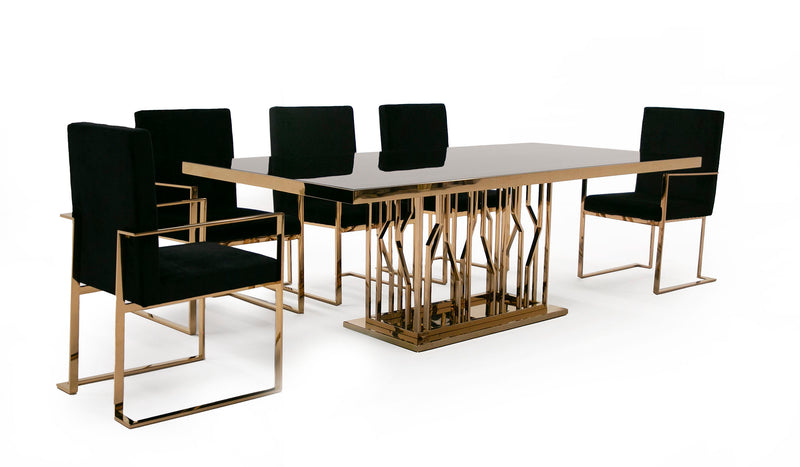 Modrest Marston Modern Black Glass & Rosegold Dining Table