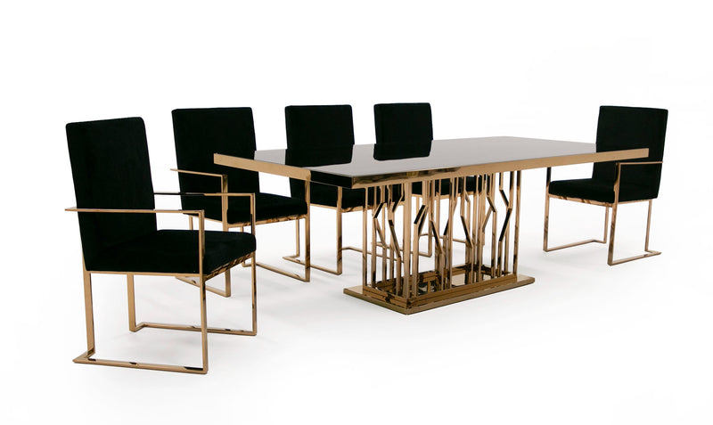 Modrest Marston Modern Black Glass & Rosegold Dining Table