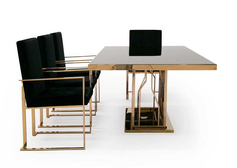 Modrest Marston Modern Black Glass & Rosegold Dining Table