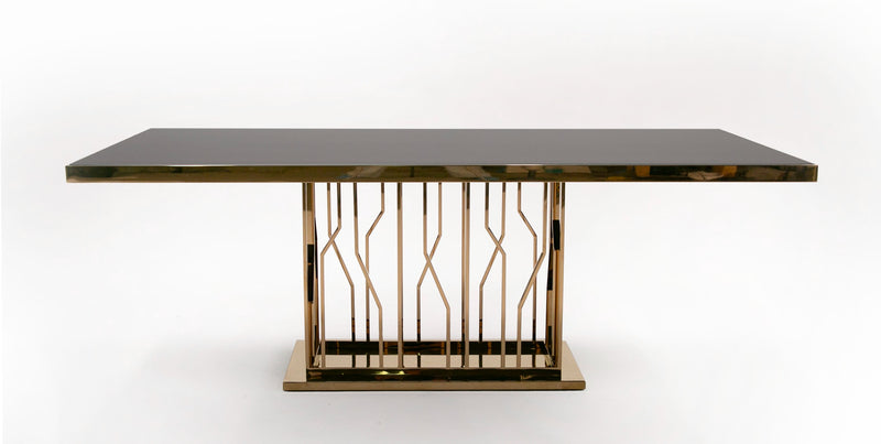Modrest Marston Modern Black Glass & Rosegold Dining Table