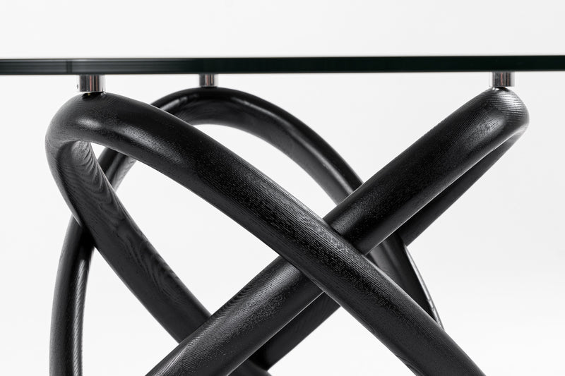 Modrest Mason Round Glass & Black Ash Dining Table