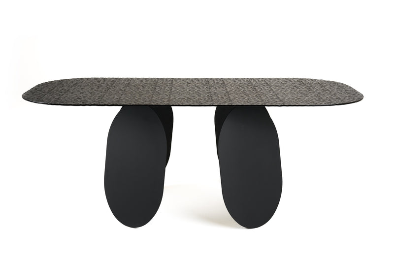 Modrest Maxine - Modern Hammered Grey Glass Rectangular Dining Table