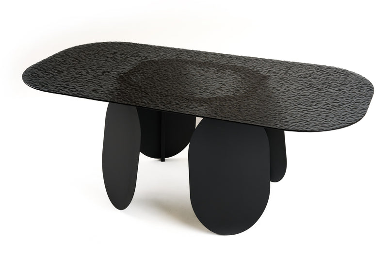 Modrest Maxine - Modern Hammered Grey Glass Rectangular Dining Table