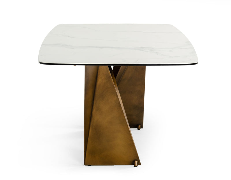 Modrest Melanie - Modern White Ceramic & Brushed Brown Dining Table