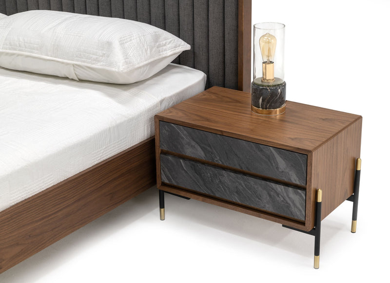 Nova Domus Metcalf - Mid-Century Walnut & Grey California King Bed w/ Two Nightstands