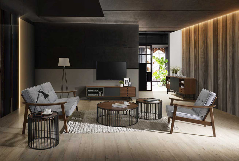 Modrest Bronson Modern Walnut & Black Round End Table
