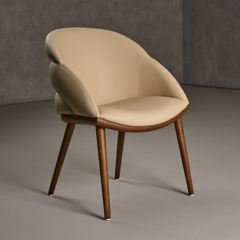 Modrest Michael - Mid-Century Modern Beige Vegan Leather + Walnut Dining Chair