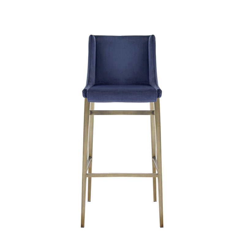 Modrest Mimi - Contemporary Blue Velvet & Antique Brass Bar Stool (Set of 2)