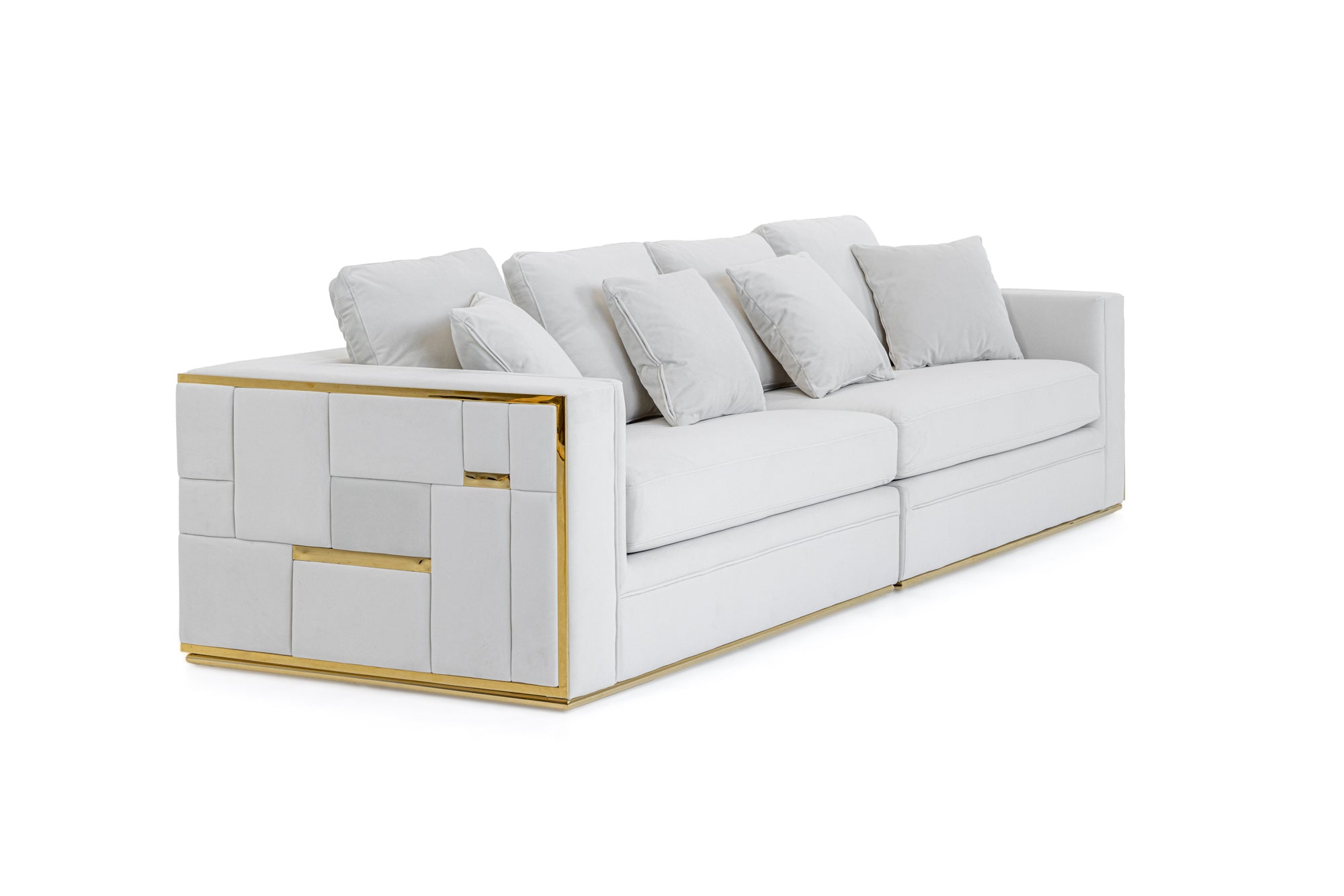Divani Casa Mobray - Glam Light Grey Velvet + Gold Sofa
