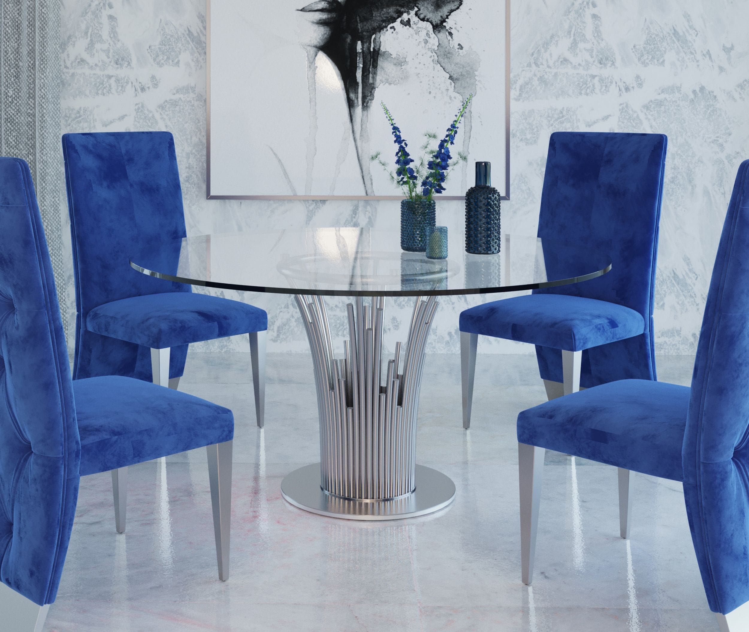 Modrest Paxton - Modern Round Glass & Stainless Steel Dining Table