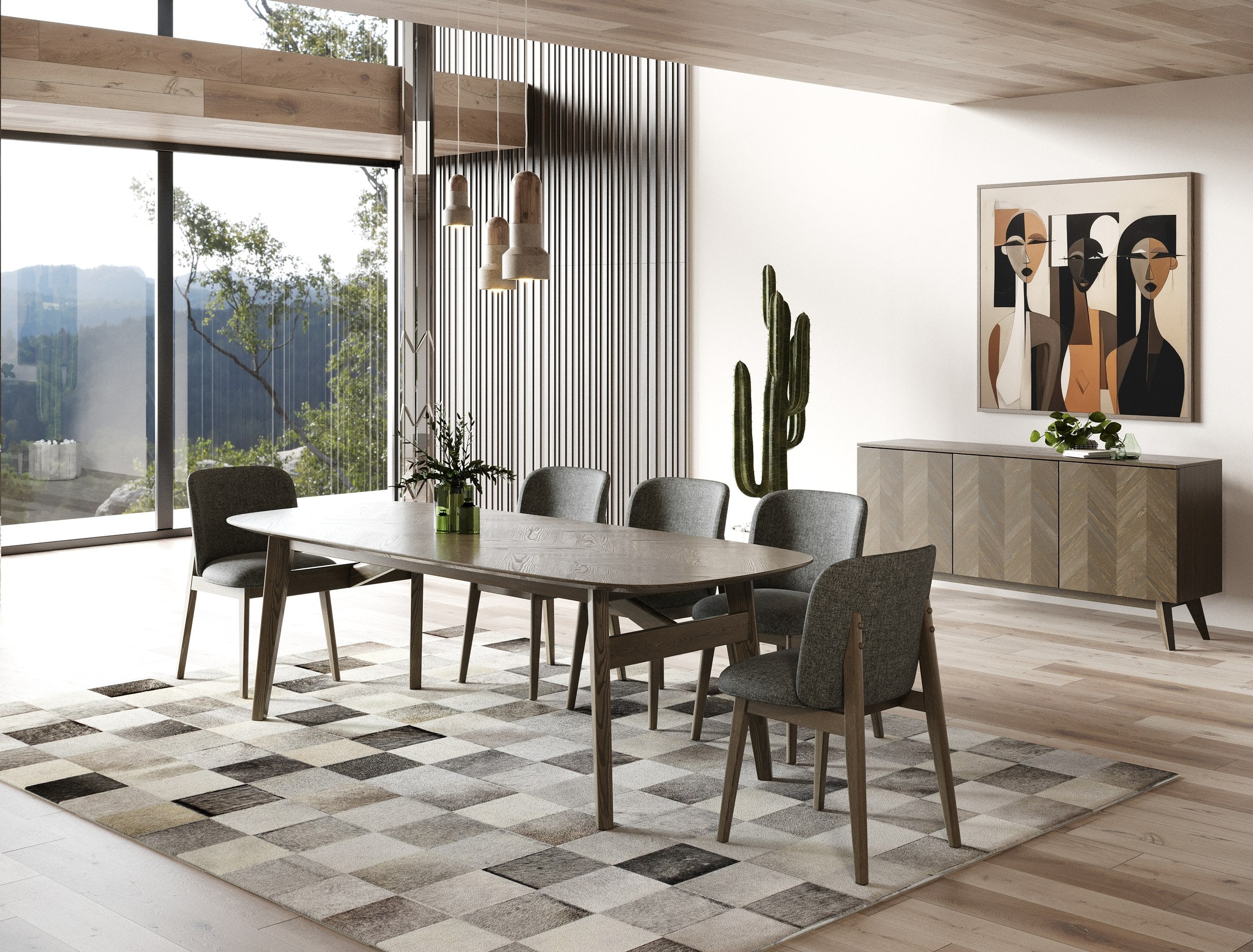 Modrest Costello - Mid-Century Modern Grey Fabric + Wenge Dining Chair (Set of 2)
