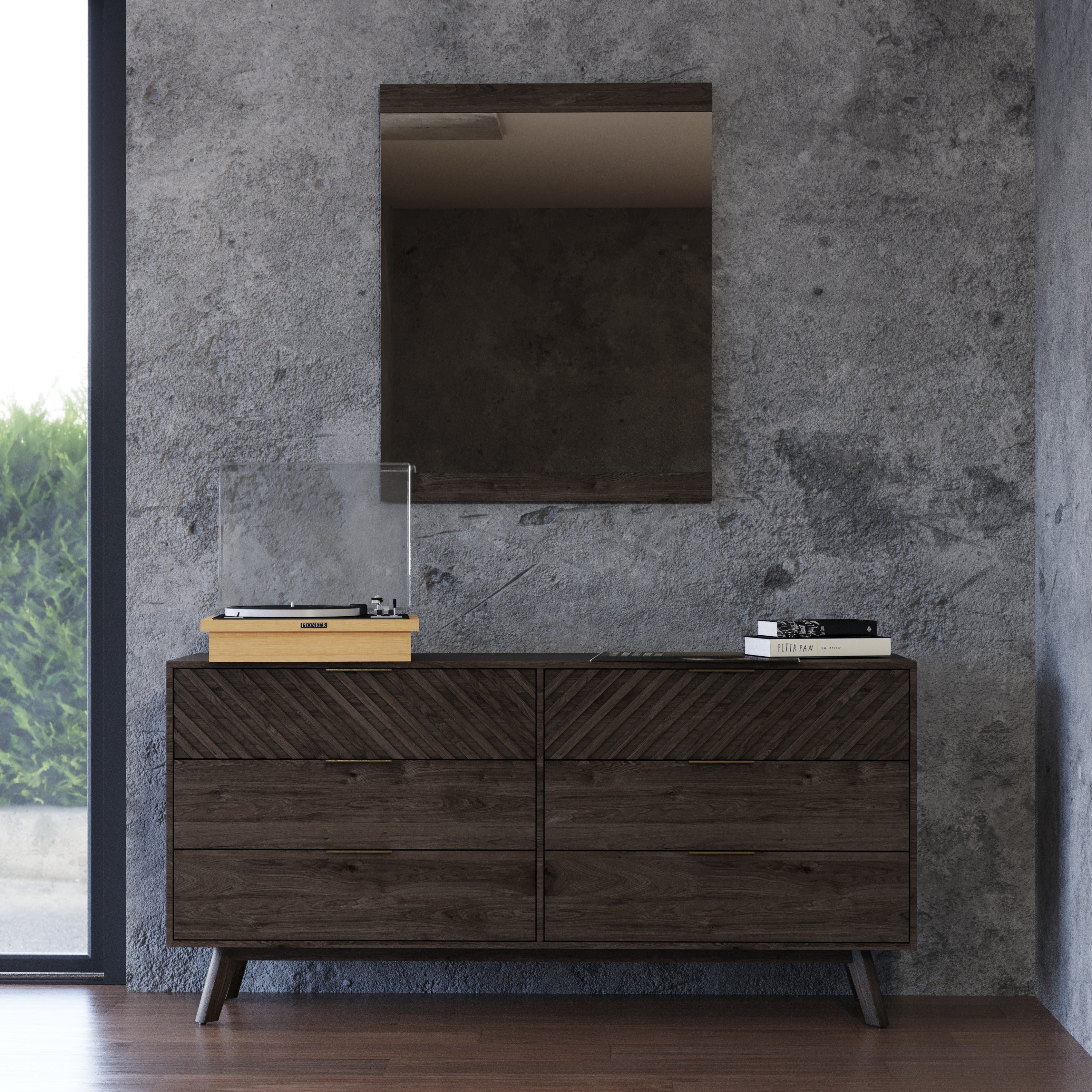 Modrest Daisy Mid-Century Dark Acacia Mirror