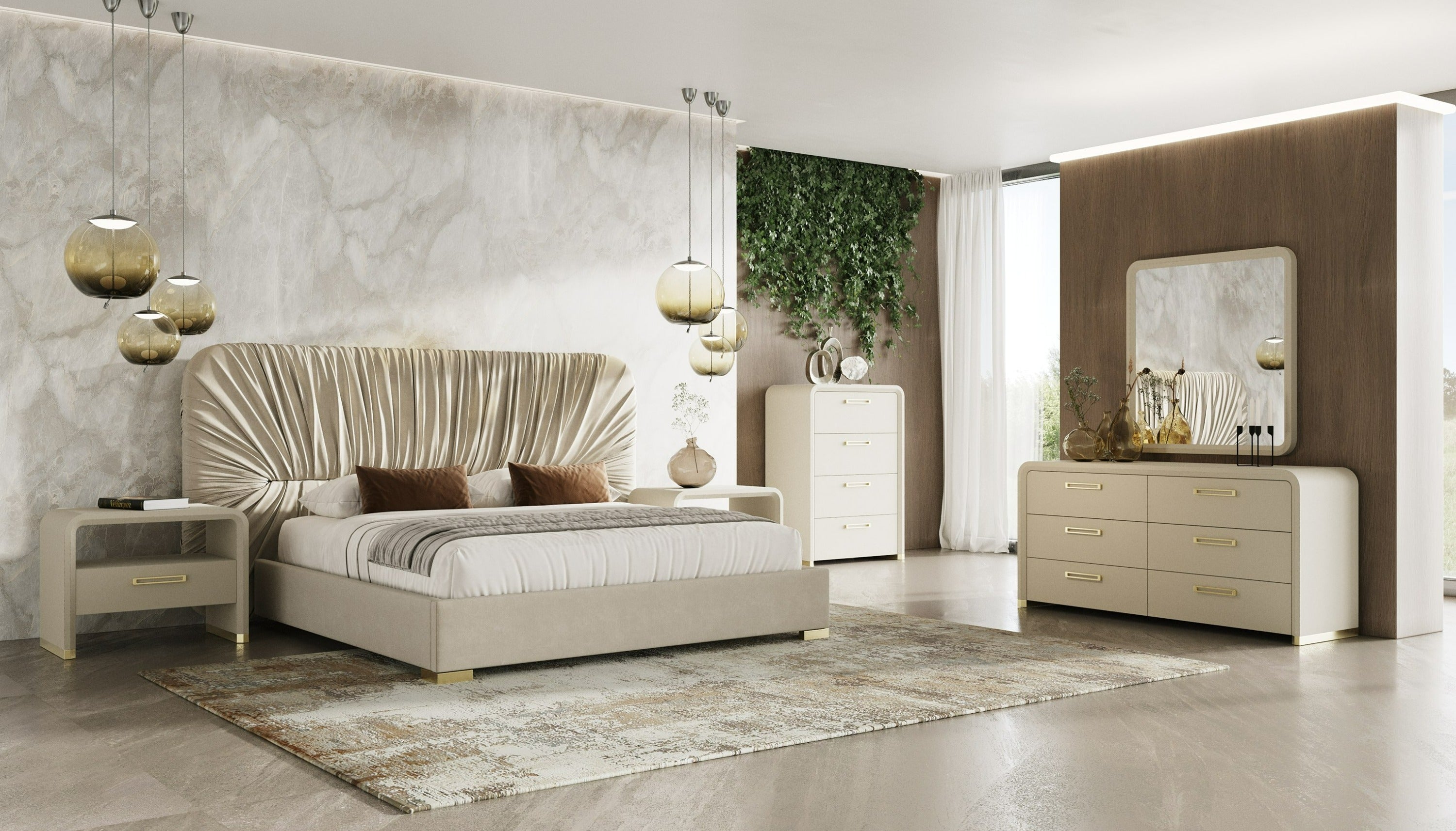 Modrest Florence - Modern Beige Leatherette + Gold Chest