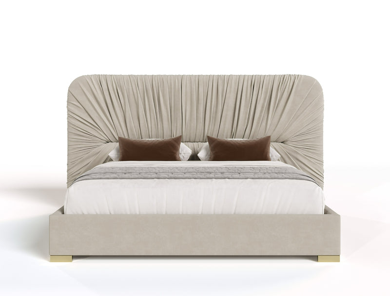 Modrest Florence - Modern Beige Velvet + Gold Bed