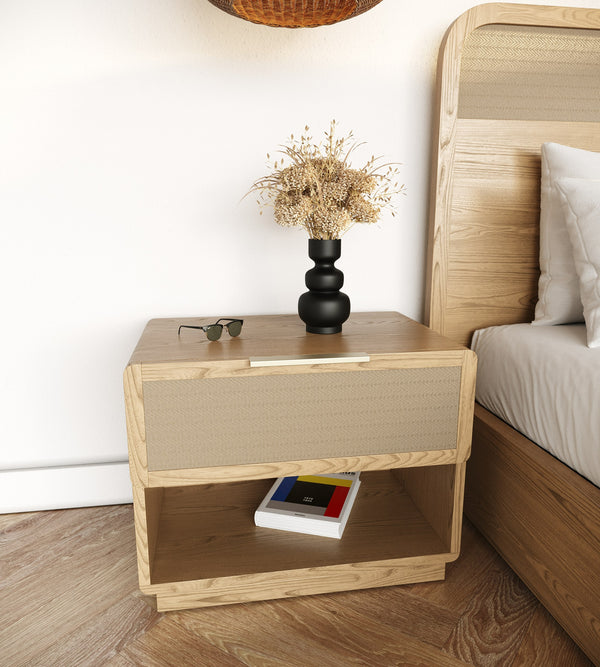 Modrest Gavin - Modern Natural Ash + Rattan Nightstand
