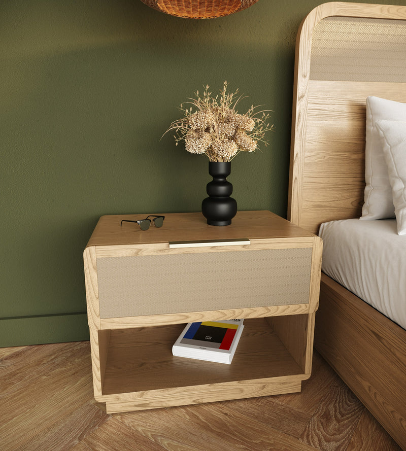 Modrest Gavin - Modern Natural Ash + Rattan Nightstand
