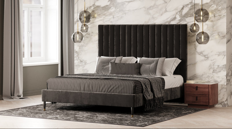 Eastern King Modrest Hemlock Modern Grey Velvet Bed