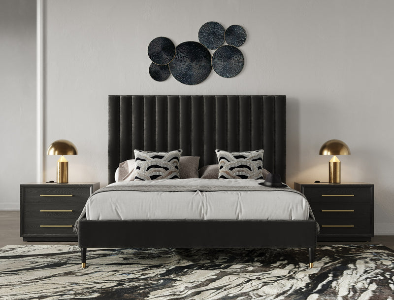 Modrest Hemlock - Modern Dark Grey Velvet Bed
