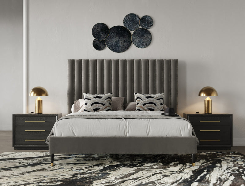 Modrest Hemlock - Modern Grey Velvet Bed