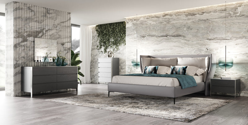 Modrest Jolene - Eastern King Dark & Light Grey Leatherette Bed