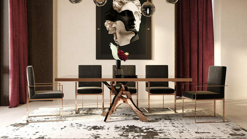 Modrest Trea - Modern Black Velvet & Rosegold Dining Chair