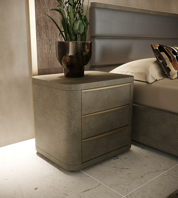 Modrest Lois - Modern Beige Shagreen + Brass Nightstand