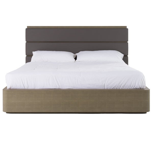 Eastern King Modrest Lois - Modern Grey Leather & Beige Shagreen Bed