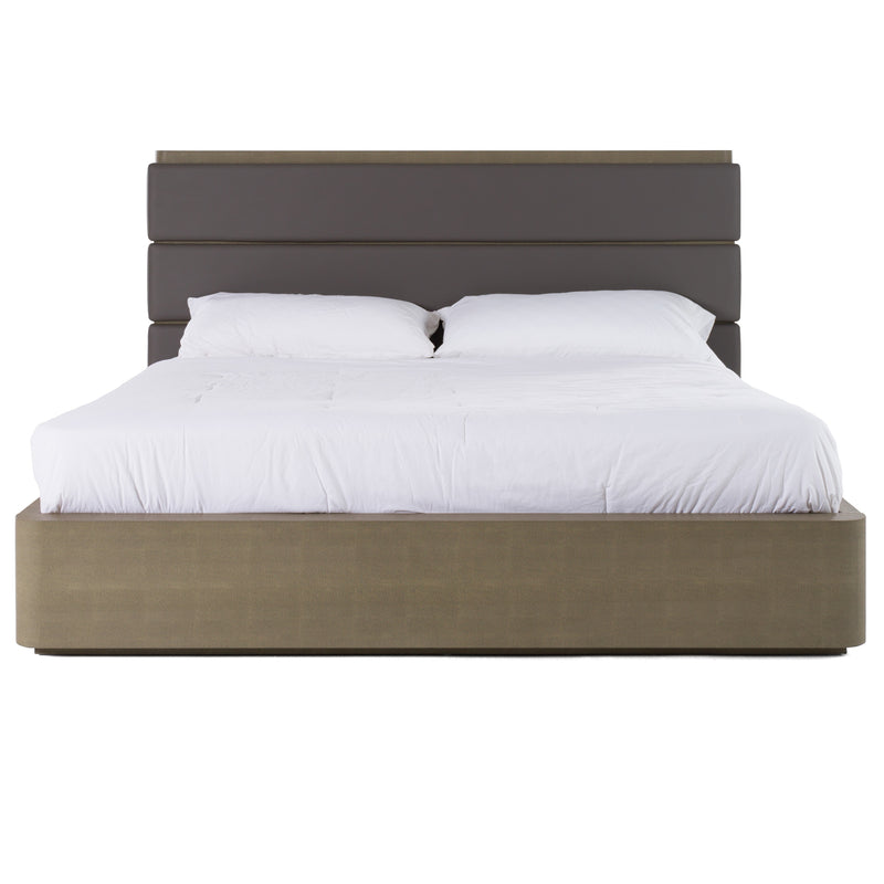 Eastern King Modrest Lois - Modern Grey Leather & Beige Shagreen Bed