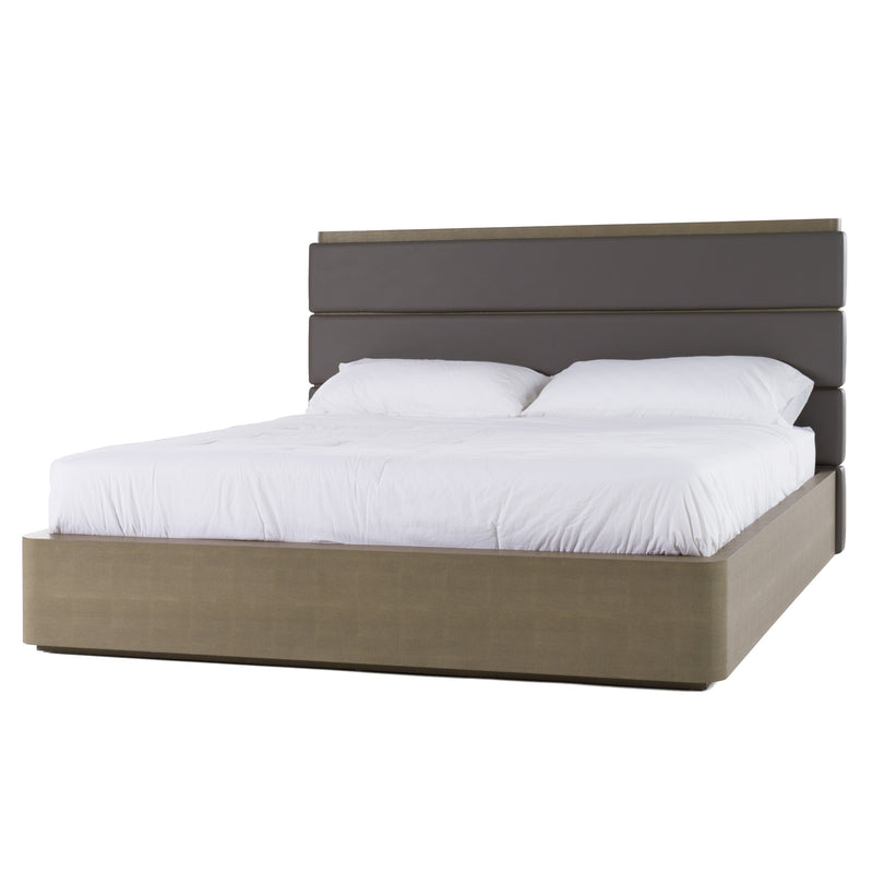 Eastern King Modrest Lois - Modern Grey Leather & Beige Shagreen Bed