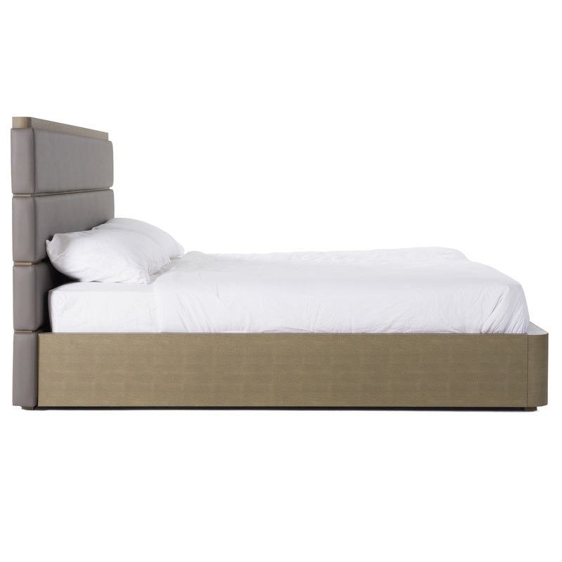 Eastern King Modrest Lois - Modern Grey Leather & Beige Shagreen Bed