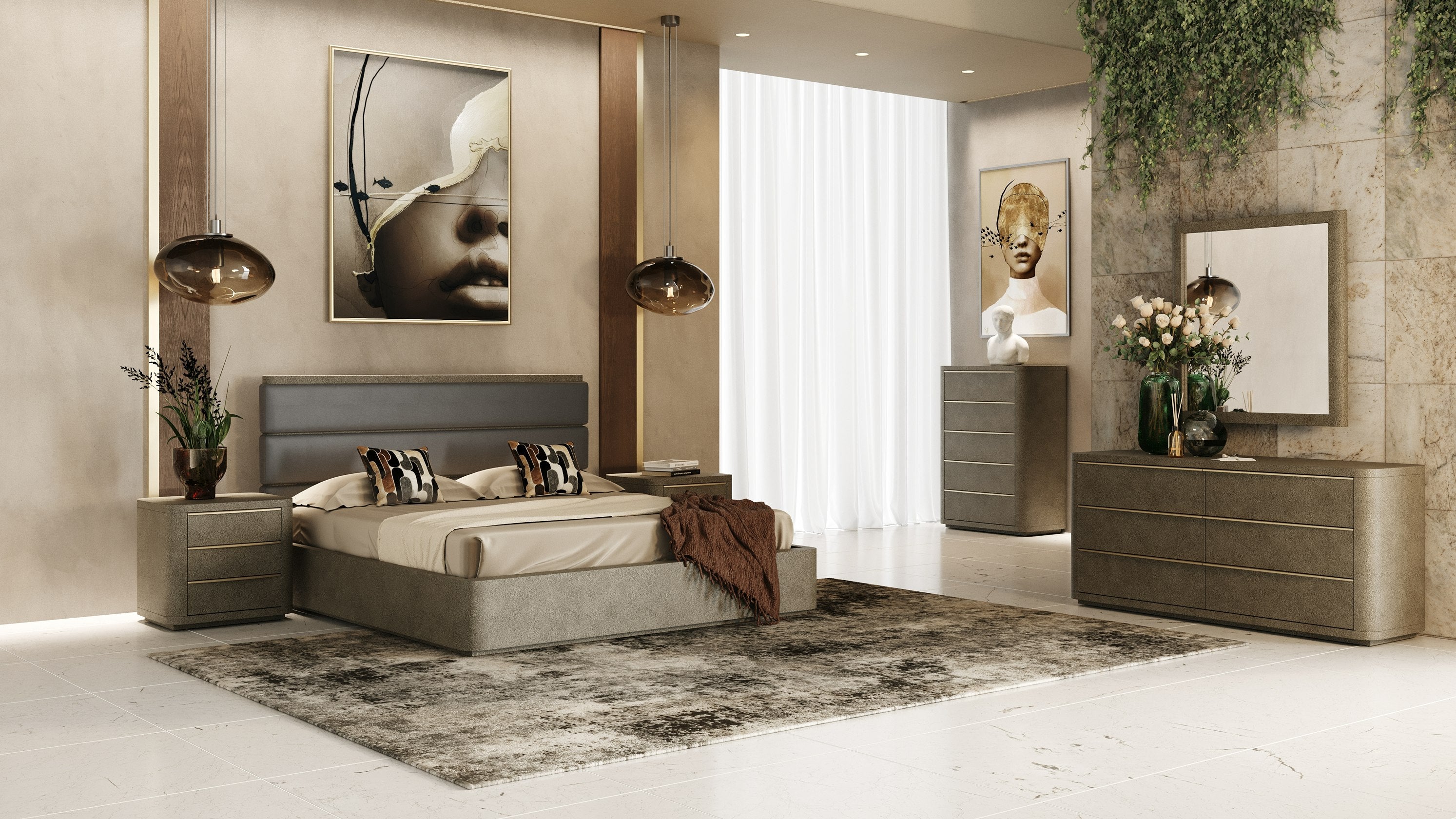 Modrest Lois - Modern Beige Shagreen + Brass Dresser