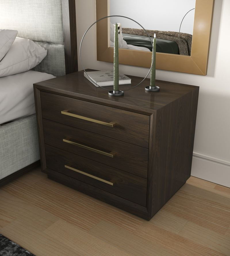 Modrest Manhattan - Contemporary Brown Oak and Gold Nightstand