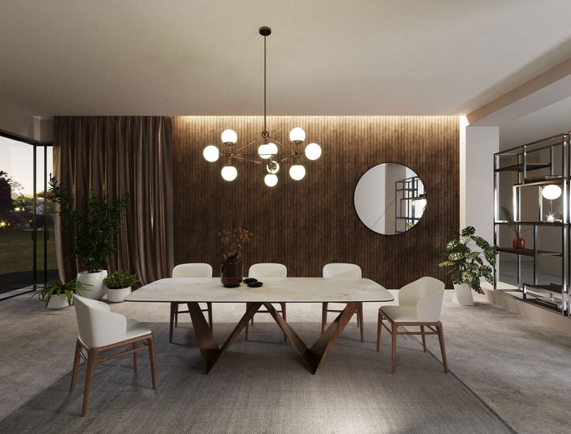 Modrest Melanie - Modern White Ceramic & Brushed Brown Dining Table