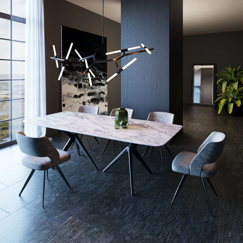 Modrest Stetson - Modern White Ceramic & Smoked Ash Dining Table