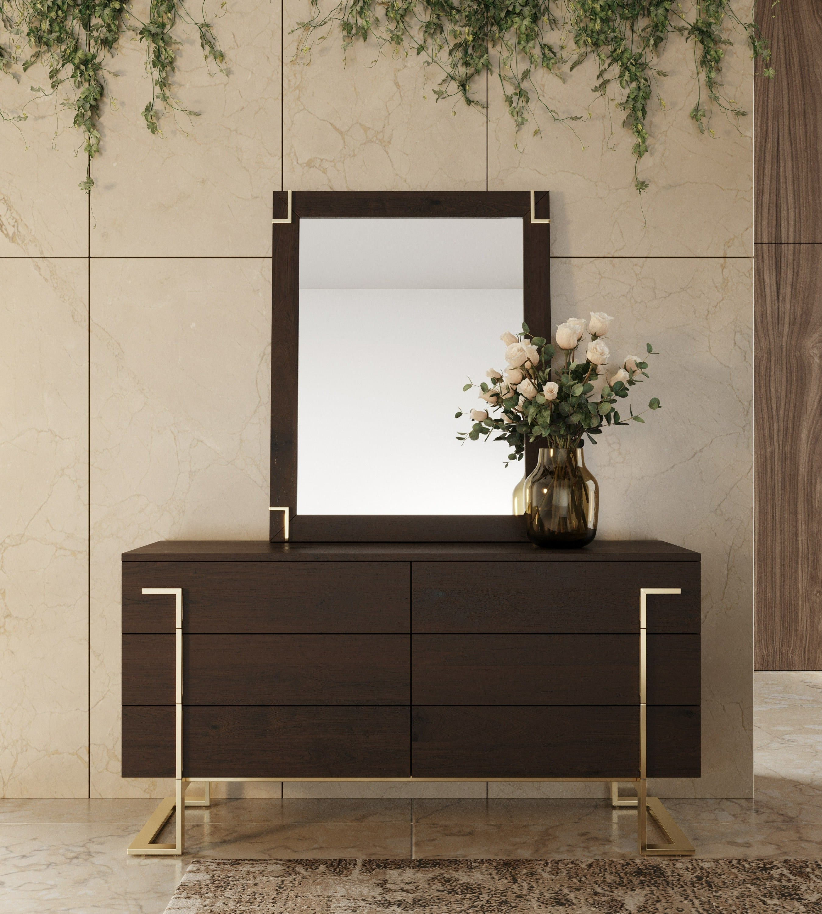 Modrest Moontide - Modern Smoked Ash & Gold Mirror